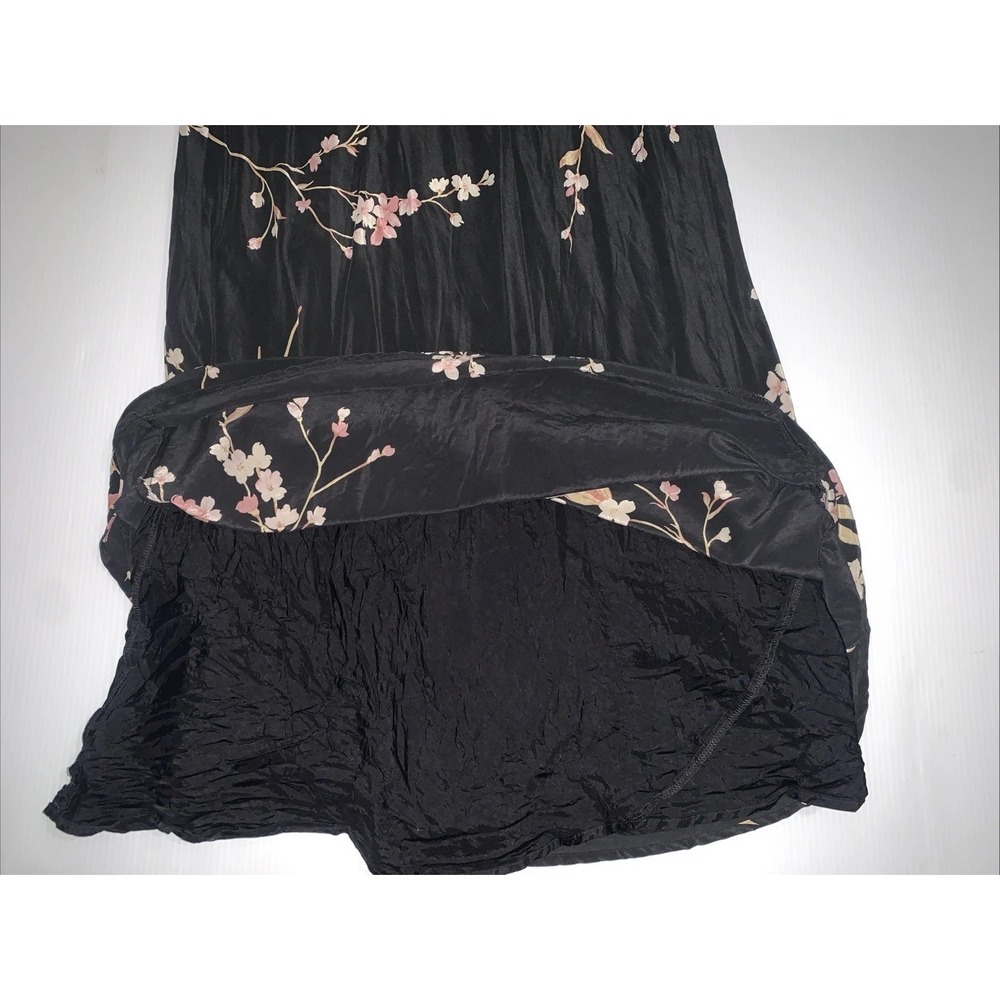 Vtg Y2K Fairy Sheath Silk Dress 14 Floral Black Pink Romantic V Neck Sleeveless - Picture 3 of 9